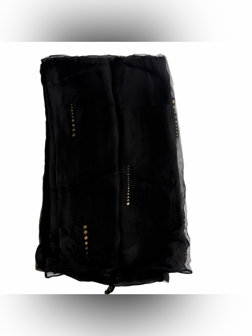 Black Sheer Scarf with Gold Diamond Accents